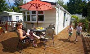 Static caravan and decking area