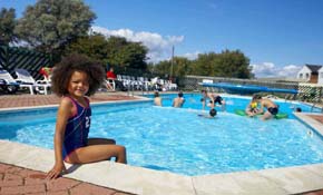 Kids having fun in the outdoor pool